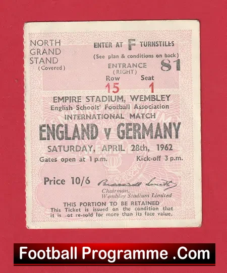 England v Germany 1962 – Football Ticket Schools