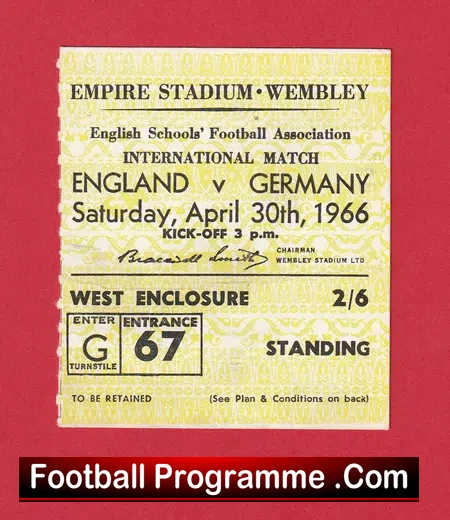 England v Germany 1966 – Football Ticket Schoolboys Wembley