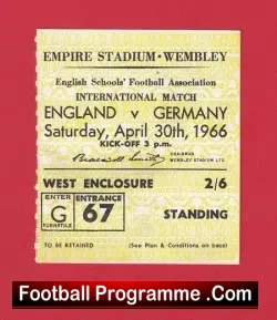 England v Germany 1966 – Football Ticket Schoolboys Wembley