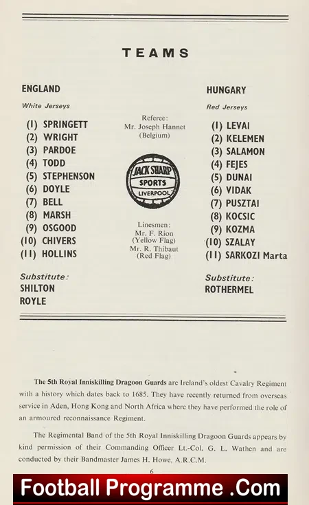 England v Hungary 1968 - Under 23 International at Everton - football programme