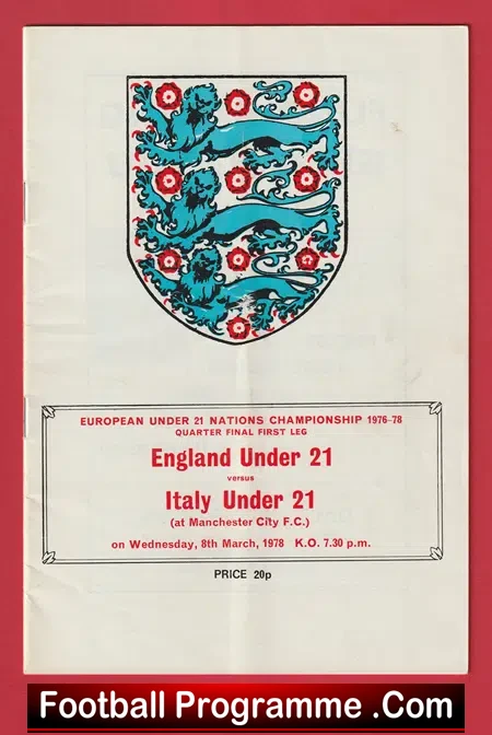 England v Italy 1978 – U21 Under 21 Multi Autographed SIGNED