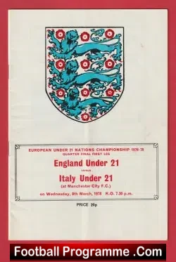 England v Italy 1978 – U21 Under 21 Multi Autographed SIGNED