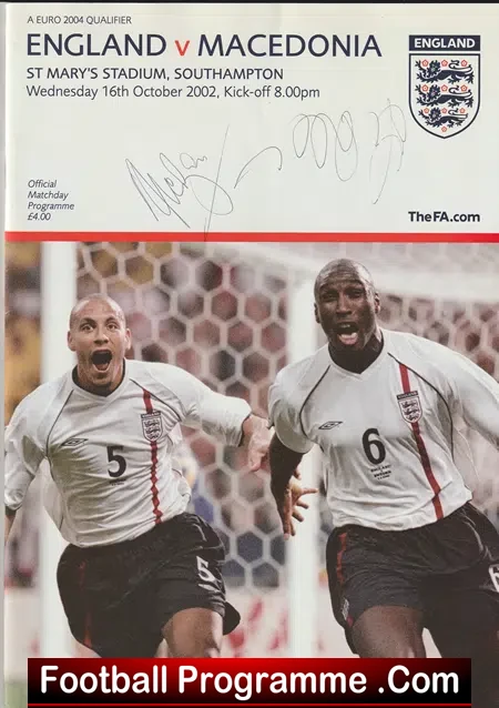 England v Macedonia 2002 Multi Autographed SIGNED