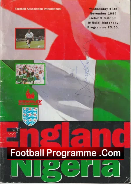 England v Nigeria 1994 – Multi Autographed SIGNED + Venables