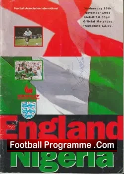 England v Nigeria 1994 – Multi Autographed SIGNED + Venables
