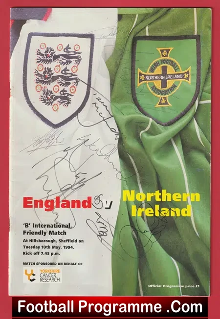 England v Northern Ireland 1994 – Multi Autographed SIGNED