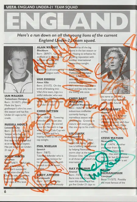England v Norway 1992 - Multi Autographed SIGNED