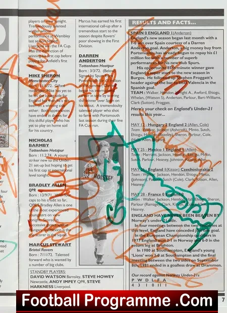 England v Norway 1992 - Multi Autographed SIGNED