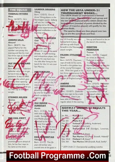 England v Norway 1992 - Multi Autographed SIGNED