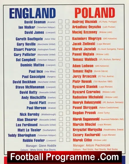 England v Poland 1996 - Multi Autographed SIGNED + Gazza