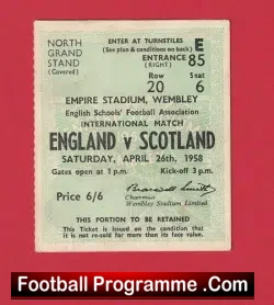 England v Scotland 1958 – Football Ticket Schoolboys