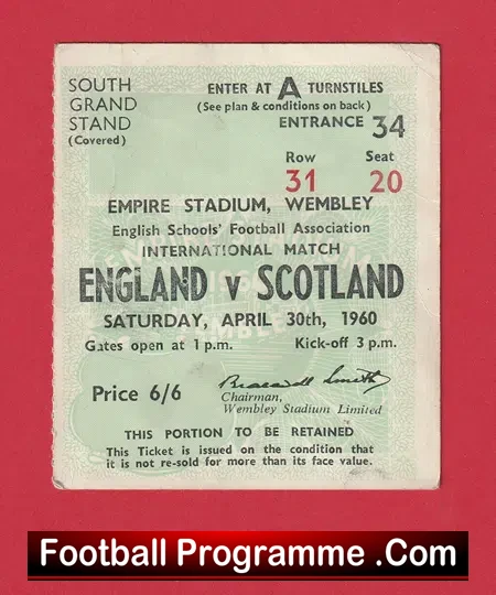 England v Scotland 1960 – Football Ticket Schoolboys