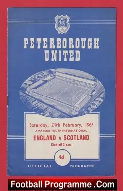 England v Scotland 1962 - at Peterborough United FC - football programme