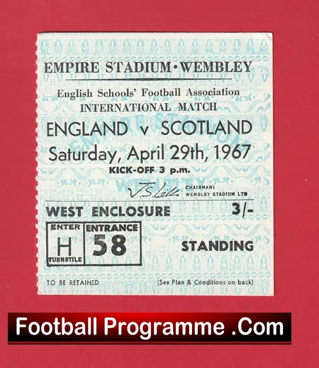 England v Scotland 1967 – Football Ticket Schoolboys Wembley