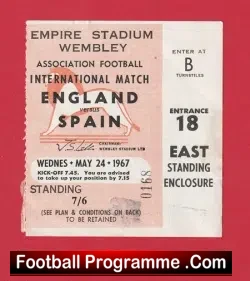 England v Spain 1967 – Football Match Ticket Wembley
