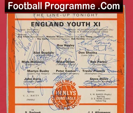 England v Spain 1978 - Youth Team Multi Autographed SIGNED