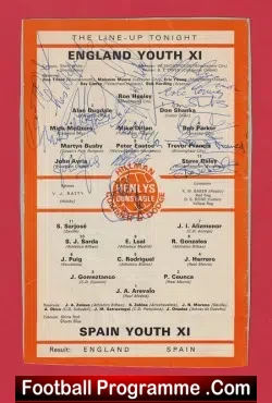 England v Spain 1978 – Youth Team Multi Autographed SIGNED