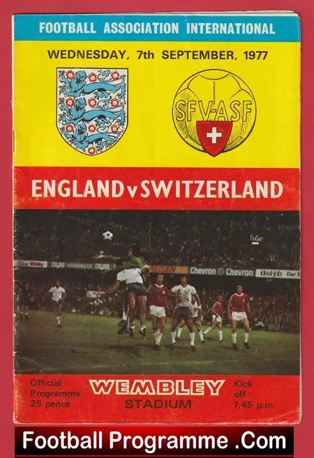 England v Switzerland 1977 – Multi Autographed SIGNED – Swiss