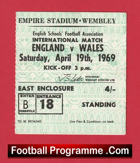 England v Wales 1969 – Football Ticket Schoolboys Wembley