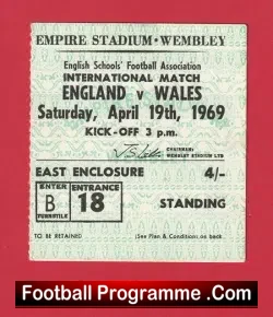 England v Wales 1969 – Football Ticket Schoolboys Wembley