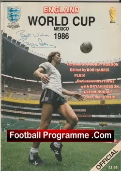 England World Cup Mexico Brochure 1986 - SIGNED Bryan Robson - football memorabilia