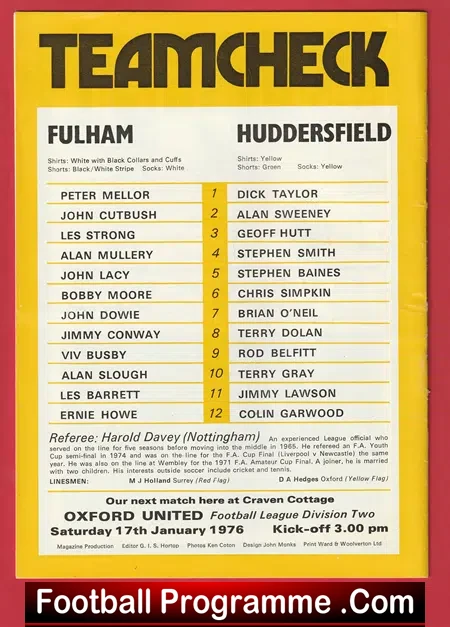 Fulham v Huddersfield Town 1976 - Bobby Moore