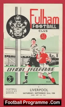 Fulham v Liverpool 1950 - football programme
