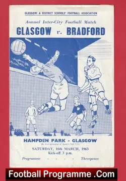Glasgow v Bradford 1963 - Schoolboys Inter City Match Scotland - football programme