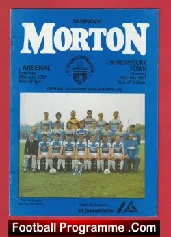 Greenock Morton v Arsenal + Shrewsbury Town 1987 - Friendly - football programme