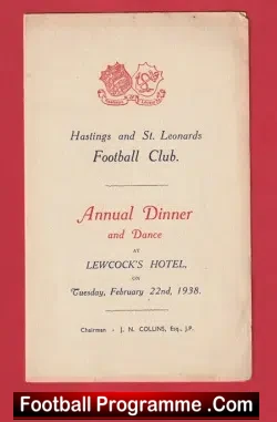 Hastings St Leonards Football Club Dinner Menu Multi SIGNED 1938 - football memorabilia