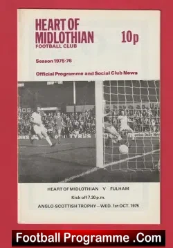 Heart Of Midlothian v Fulham 1975 - Anglo Scottish Cup - Hearts - football programme