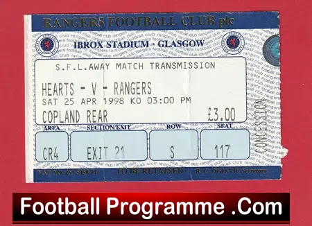 Heart Of Midlothian v Glasgow Rangers 1998 – Beam Back Ticket