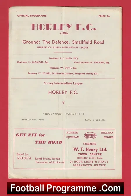 Horley v Kingswood Wanderers 1967 – Surrey Intermediate League
