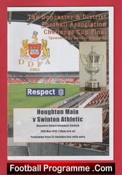 Houghton Main v Swinton Athletic 2016 - Doncaster Cup Final - football programme