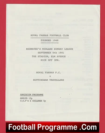 Hoval Farrar v Nottingham Travellers 1981 Midlands Sunday League
