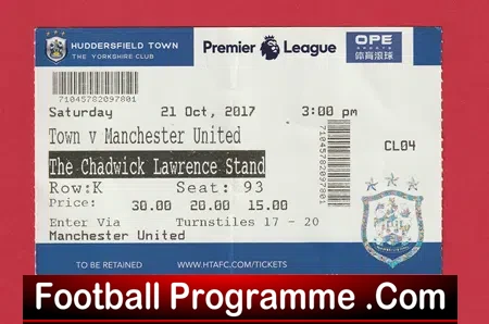 Huddersfield Town v Manchester United 2017 – Match Ticket