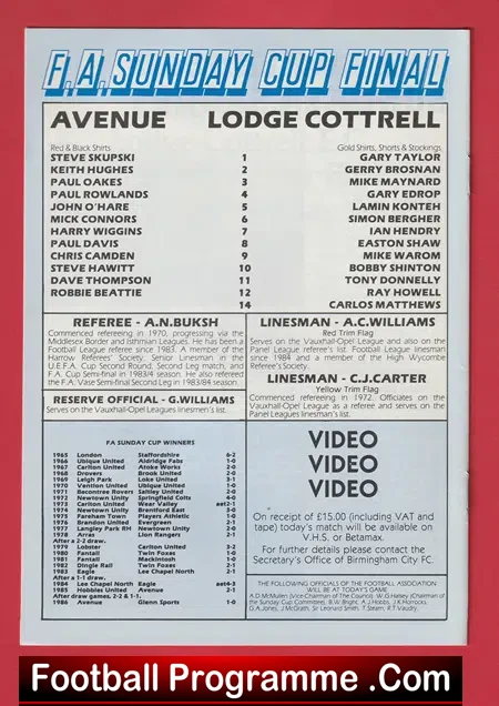 Lodge Cottrell v Avenue 1987 - FA Sunday Cup Final at Birmingham