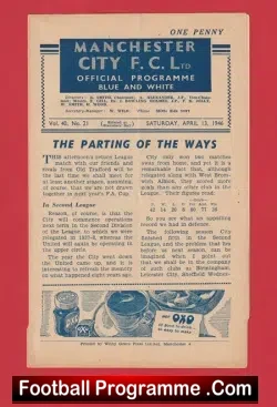 Manchester City v Manchester United 1946 - Man City Relegated - football programme