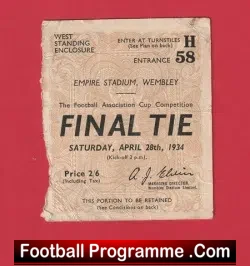 Manchester City v Portsmouth 1934 – FA Cup Final Ticket Genuine