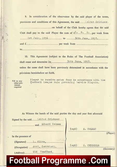 Manchester United Eddie Colman Busby Babe Football Contract 1956