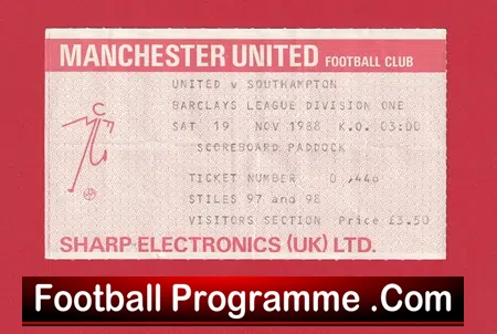 Manchester United v Southampton 1988 – Man Utd Ticket