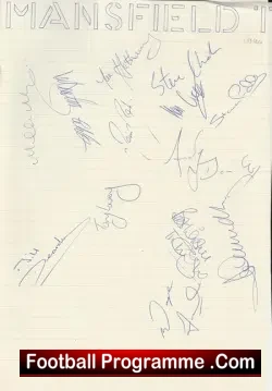 Mansfield Town Multi Autographed SIGNED Sheet 1990 - football programme