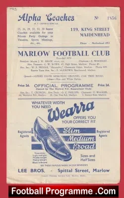 Marlow v Hoddesdon Town 1951 - football programme