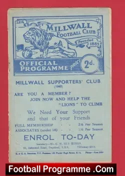 Millwall v Aldershot 1949 - 1940s - to clear - football programme
