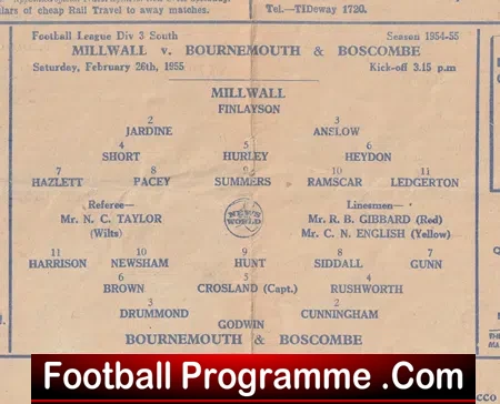 Millwall v Bournemouth 1955