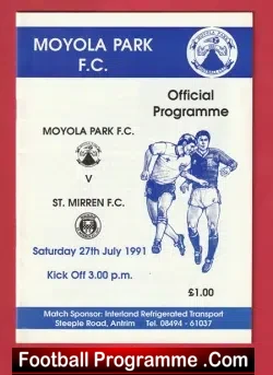 Moyola Park v St Mirren 1991 - Northern Ireland Friendly Match - football programme