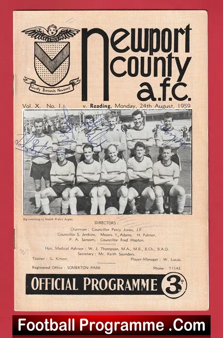 Newport County v Reading 1959 – Multi Autographed SIGNED