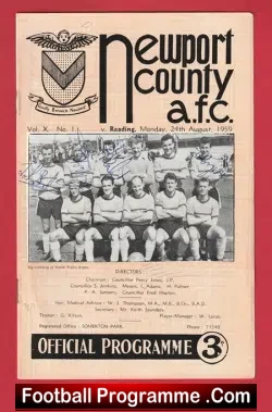 Newport County v Reading 1959 – Multi Autographed SIGNED