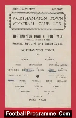 Northampton Town v Port Vale 1944 – War Time Football Programme