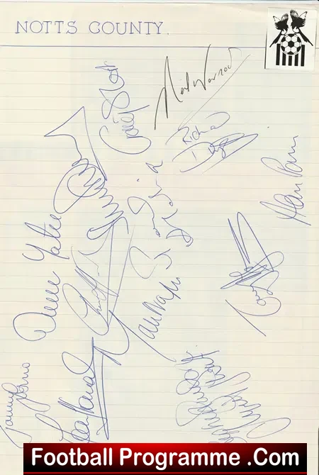 Notts County Multi Autographed SIGNED Sheet 1991